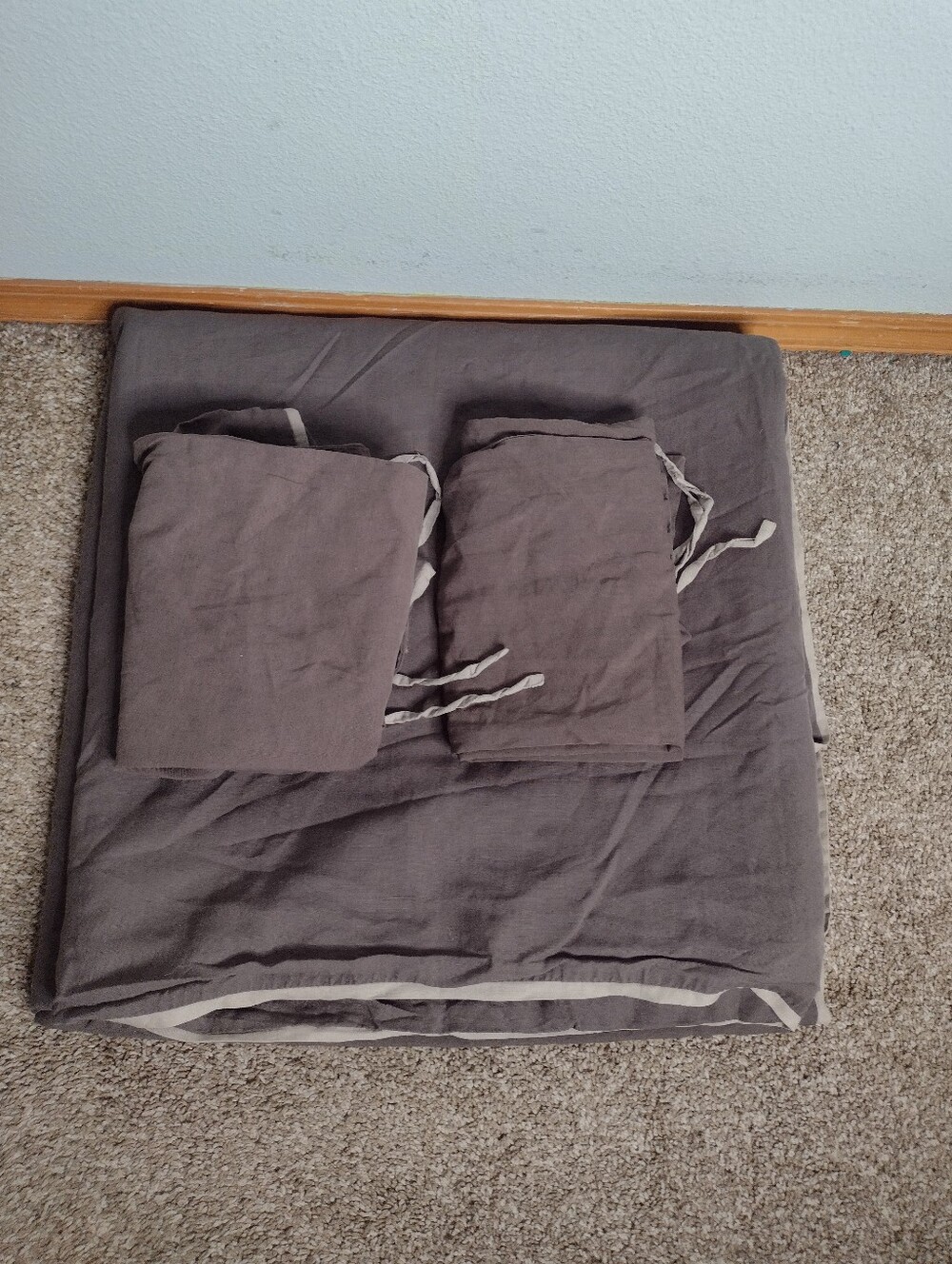 West Elm Linen Blend Duvet Cover Set 2 Shams Full/Queen Brown X